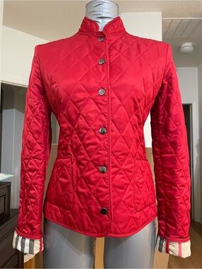Burberry London Red Quilted Jacket Nova Check – Made in England